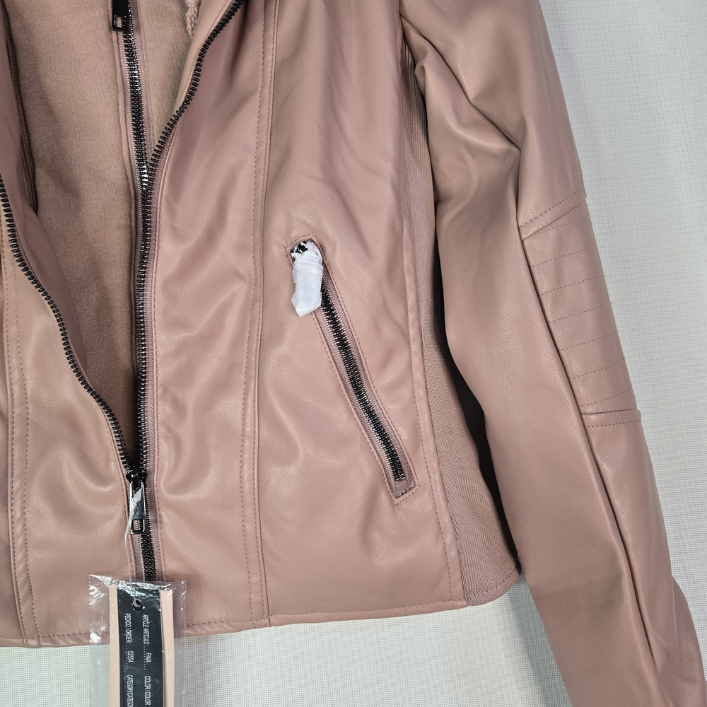 Snobbish Junior Size M Faux Leather Pink Hooded Zip Up Jacket NWT - Picture 6 of 12